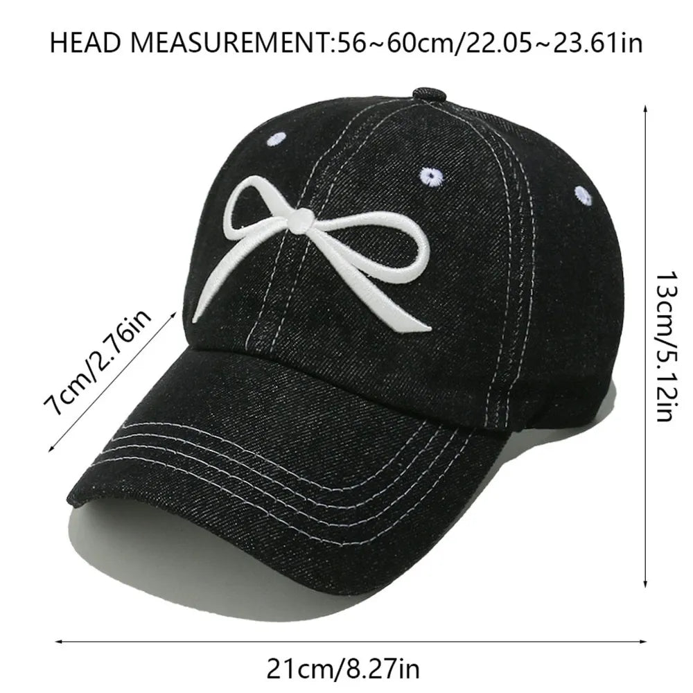 Bow Embroidered Denim Baseball Cap