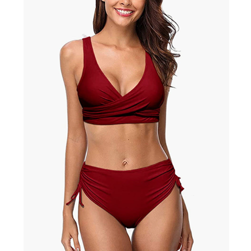 European and American swimwear solid color split swimsuit bikini set underwear two-piece set