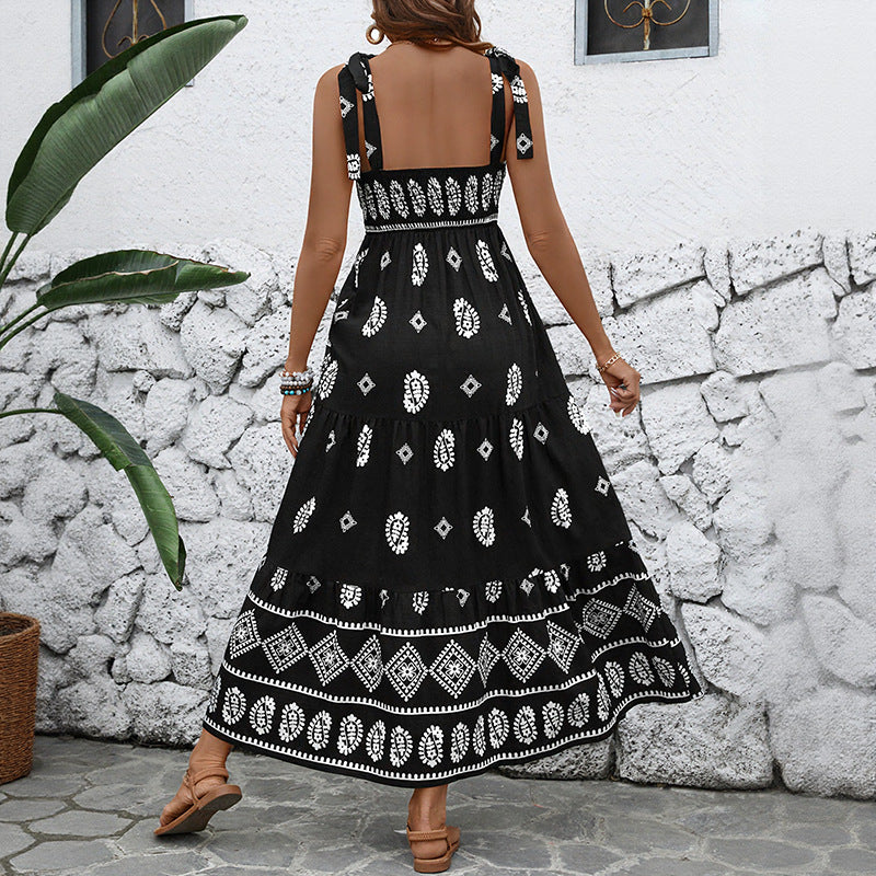 European and American leisure vacation camisole skirt ethnic style printed dress