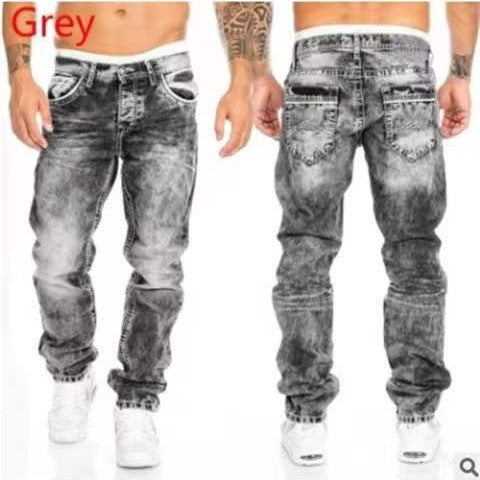 European and American new jeans casual open line pants straight leg men's pants hip-hop jeans