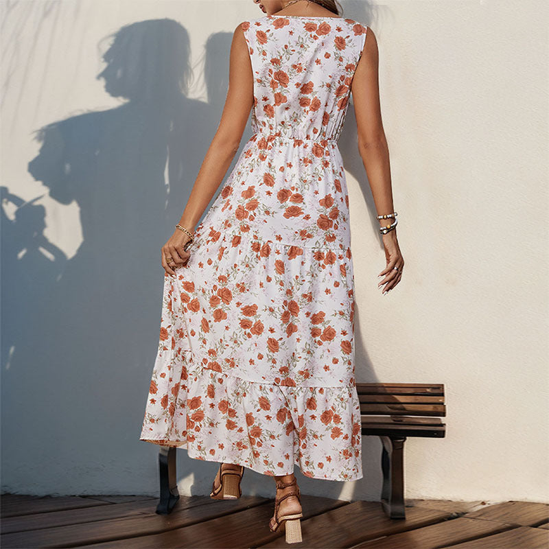 European and American women's printed sleeveless dress