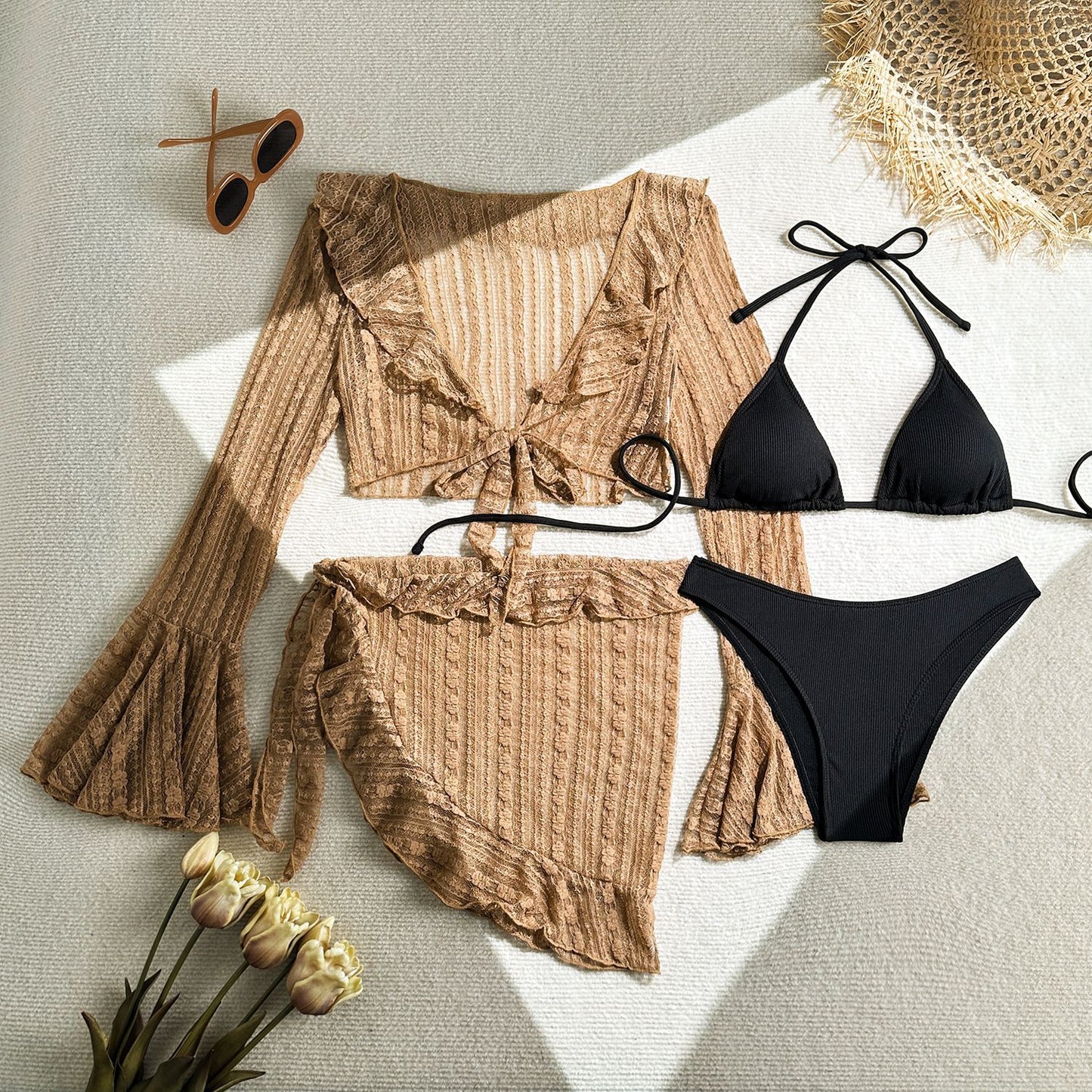 Sexy lace mesh four piece swimsuit bikini bikini