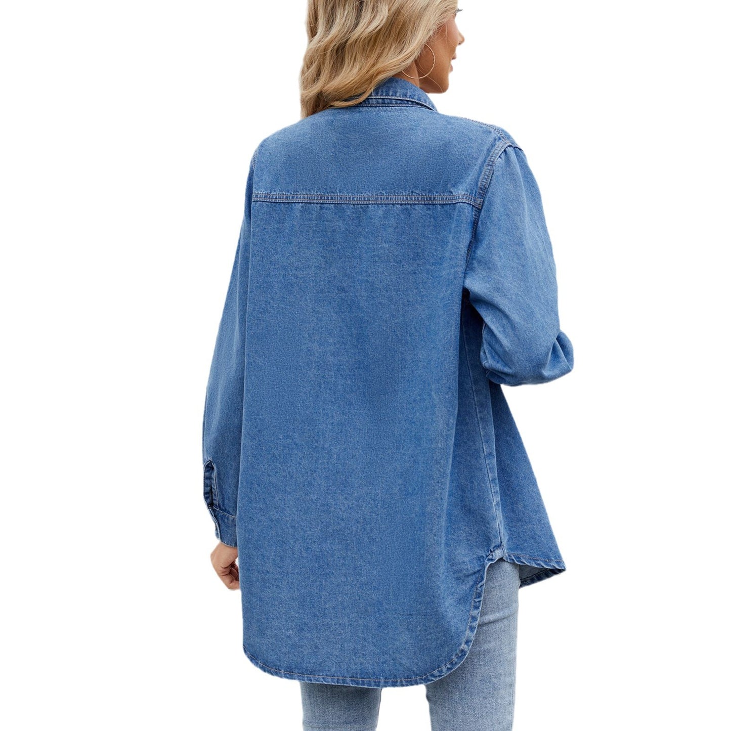 European and American women's loose long sleeved denim shirt
