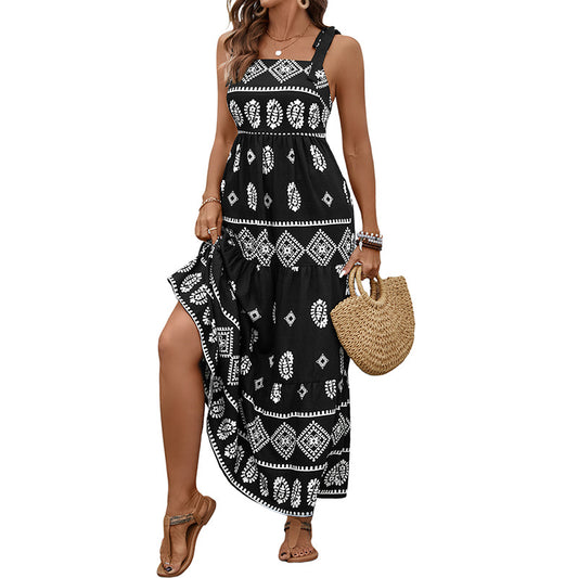 European and American leisure vacation camisole skirt ethnic style printed dress
