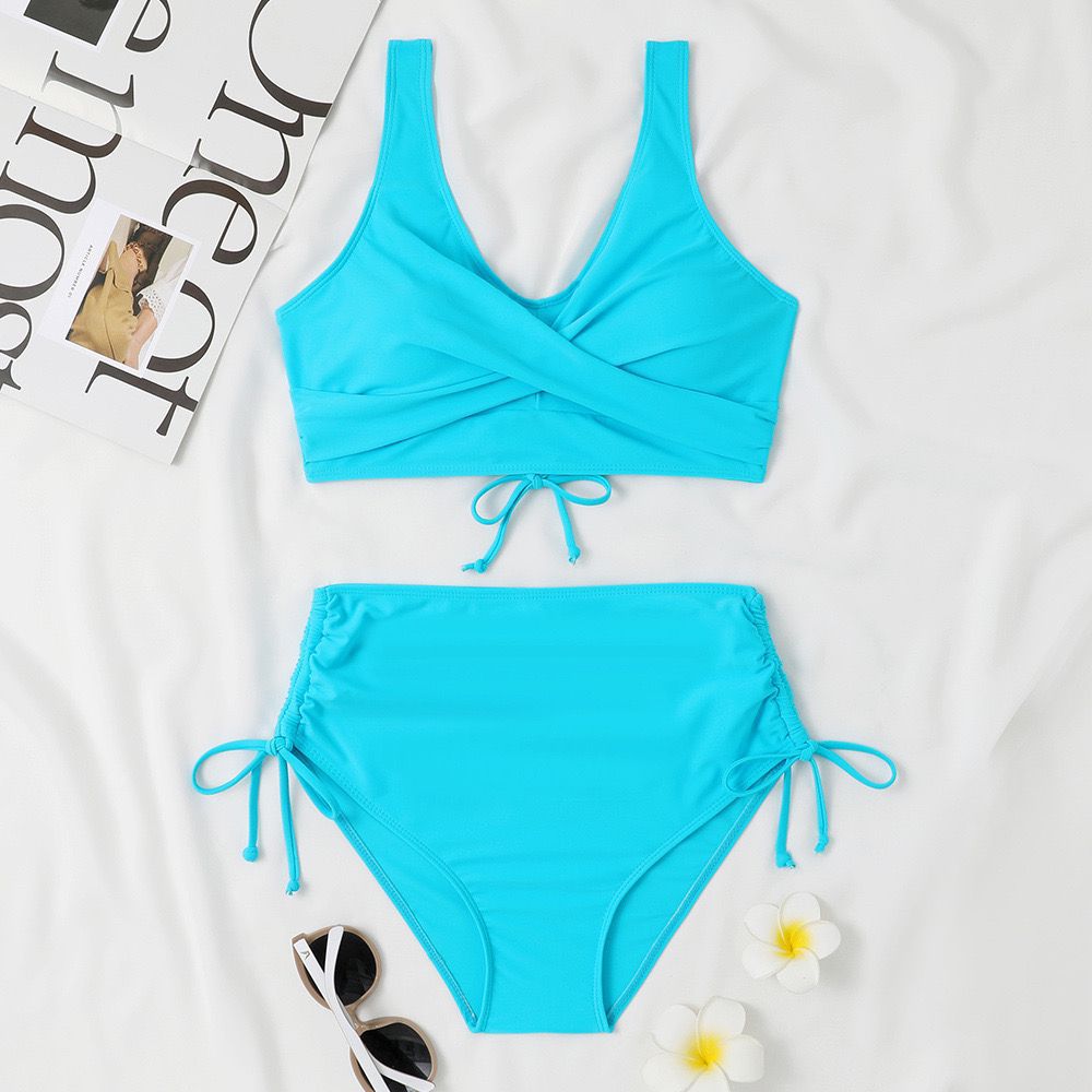 European and American swimwear solid color split swimsuit bikini set underwear two-piece set