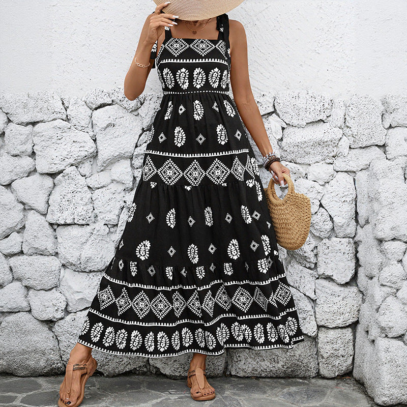 European and American leisure vacation camisole skirt ethnic style printed dress