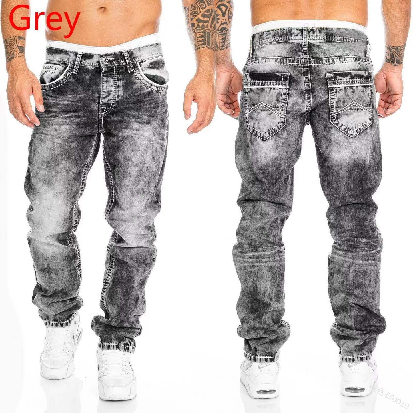 European and American new jeans casual open line pants straight leg men's pants hip-hop jeans
