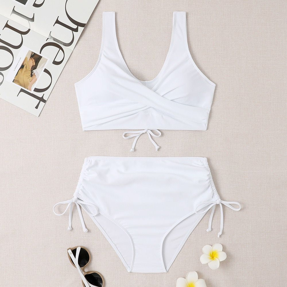 European and American swimwear solid color split swimsuit bikini set underwear two-piece set