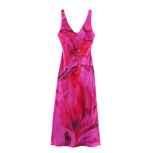 Fashionable backless printed MIDI dress for women