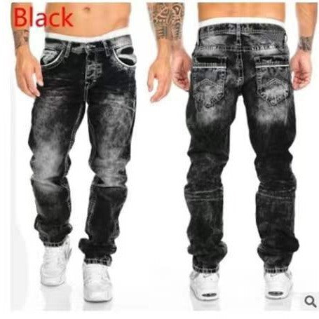 European and American new jeans casual open line pants straight leg men's pants hip-hop jeans