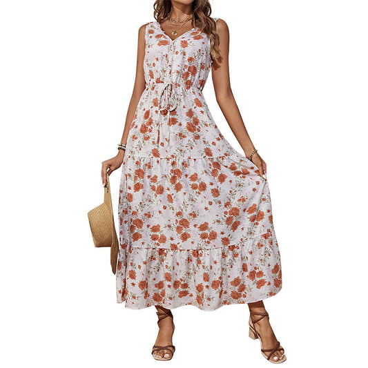 European and American women's printed sleeveless dress