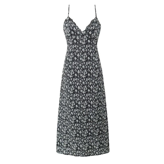 Vintage floral suspender jumpsuit long skirt