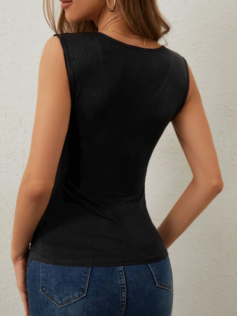Elegant cross pleated rhinestone sleeveless vest slim fit T-shirt
