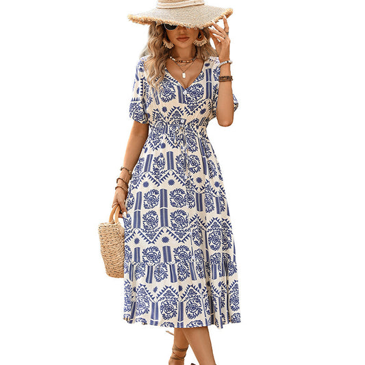 European and American ethnic style printed casual dress