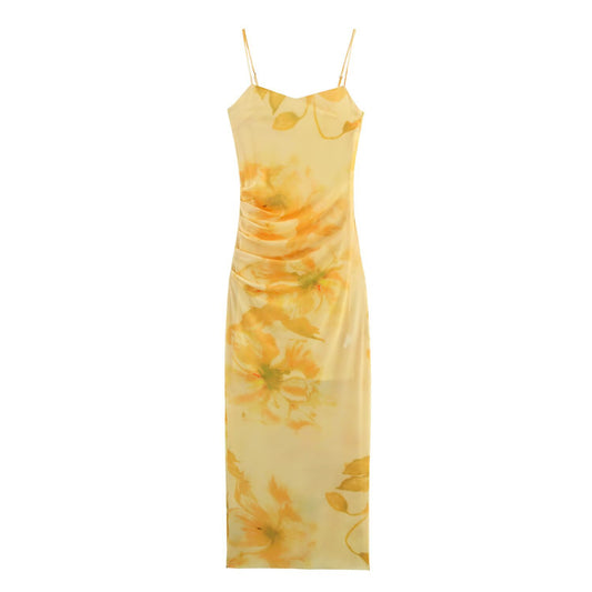 Fashionable printed silk mesh MIDI dress for women
