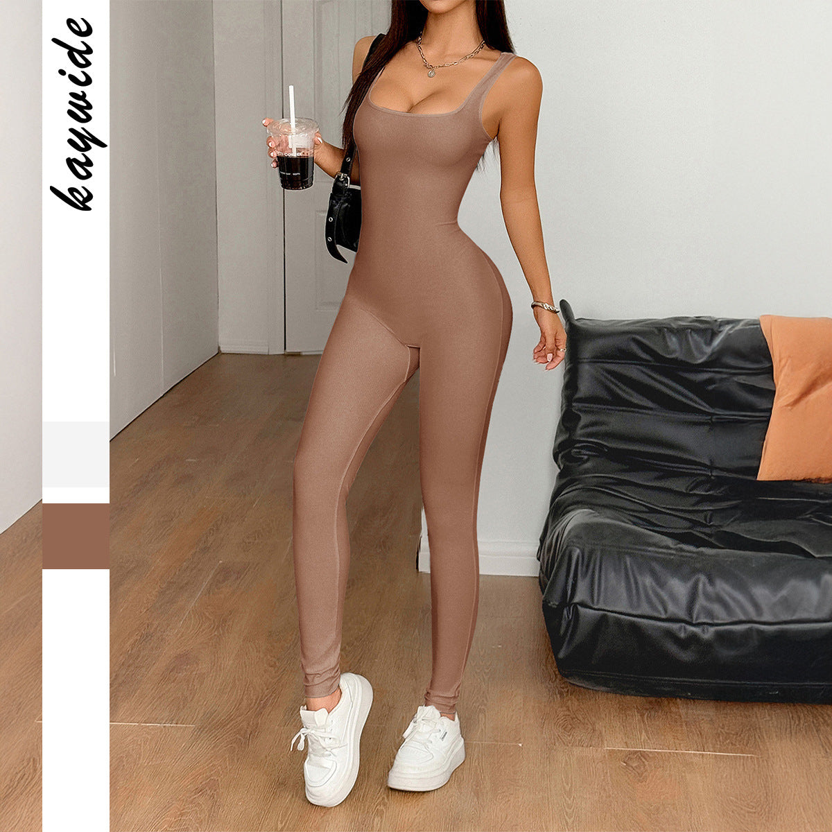 Sports style high elasticity tank top jumpsuit