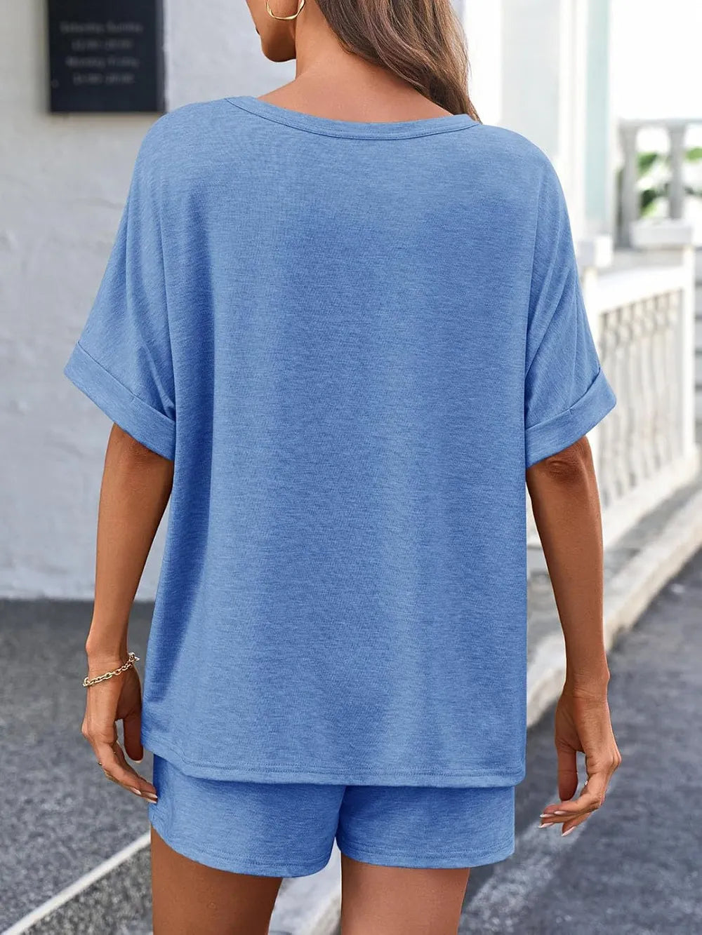 Round Neck T-Shirt and Drawstring Shorts Set