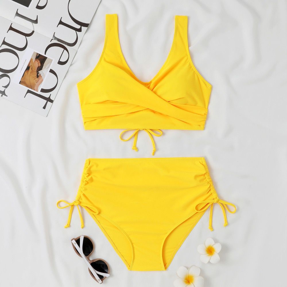 European and American swimwear solid color split swimsuit bikini set underwear two-piece set