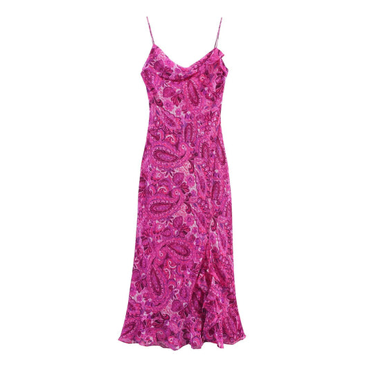 Slim fit printed MIDI camisole dress